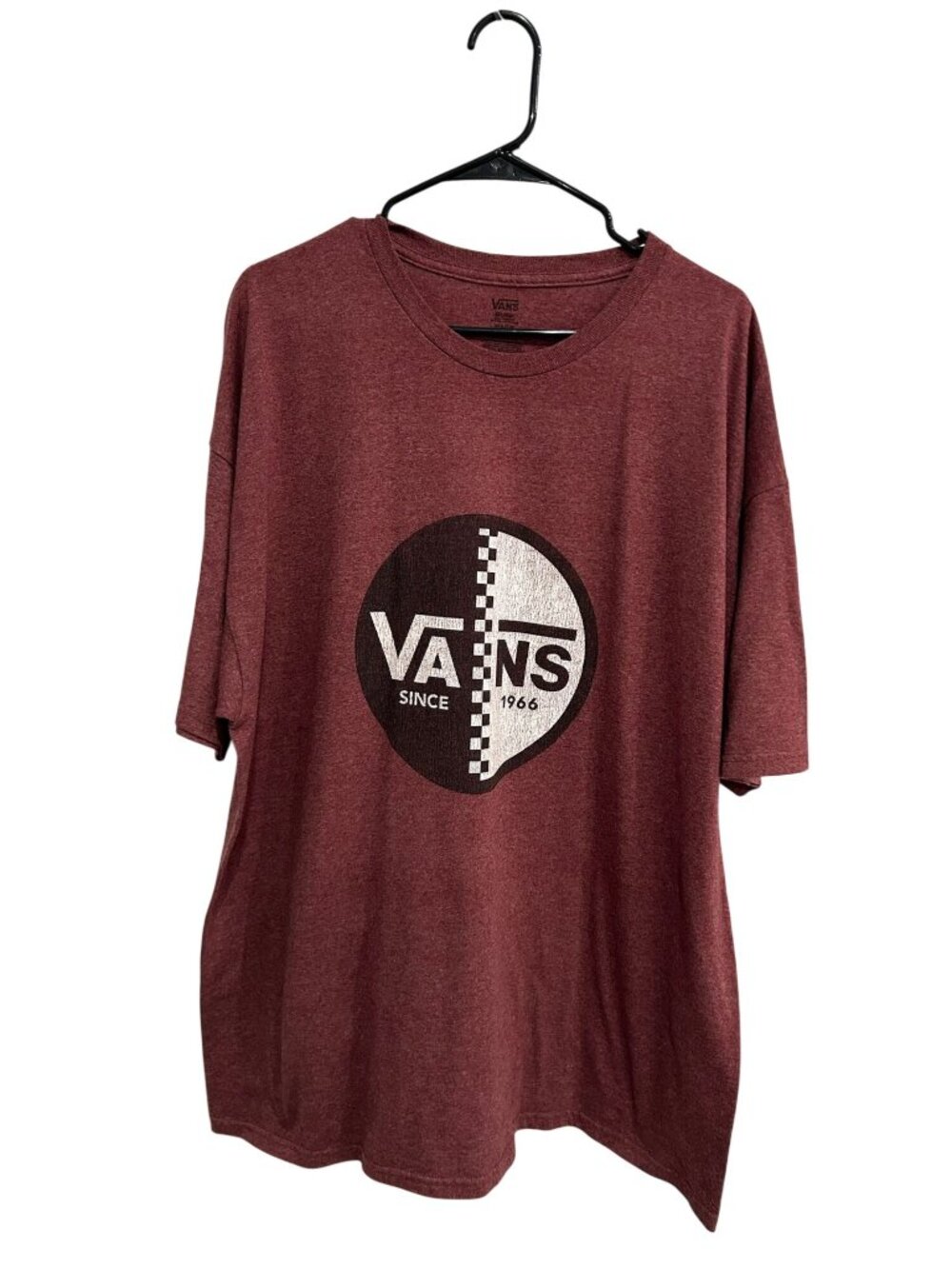 Vans XL Mens Burgundy Graphic Logo Cotton Blend Crewneck Tee Skater Aesthetic